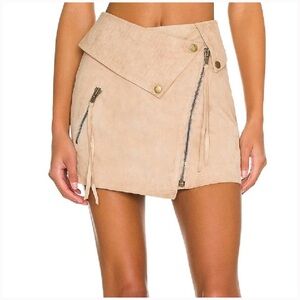 Retrofete Beige Suede Mini Skirt with Asymmetrical Zip